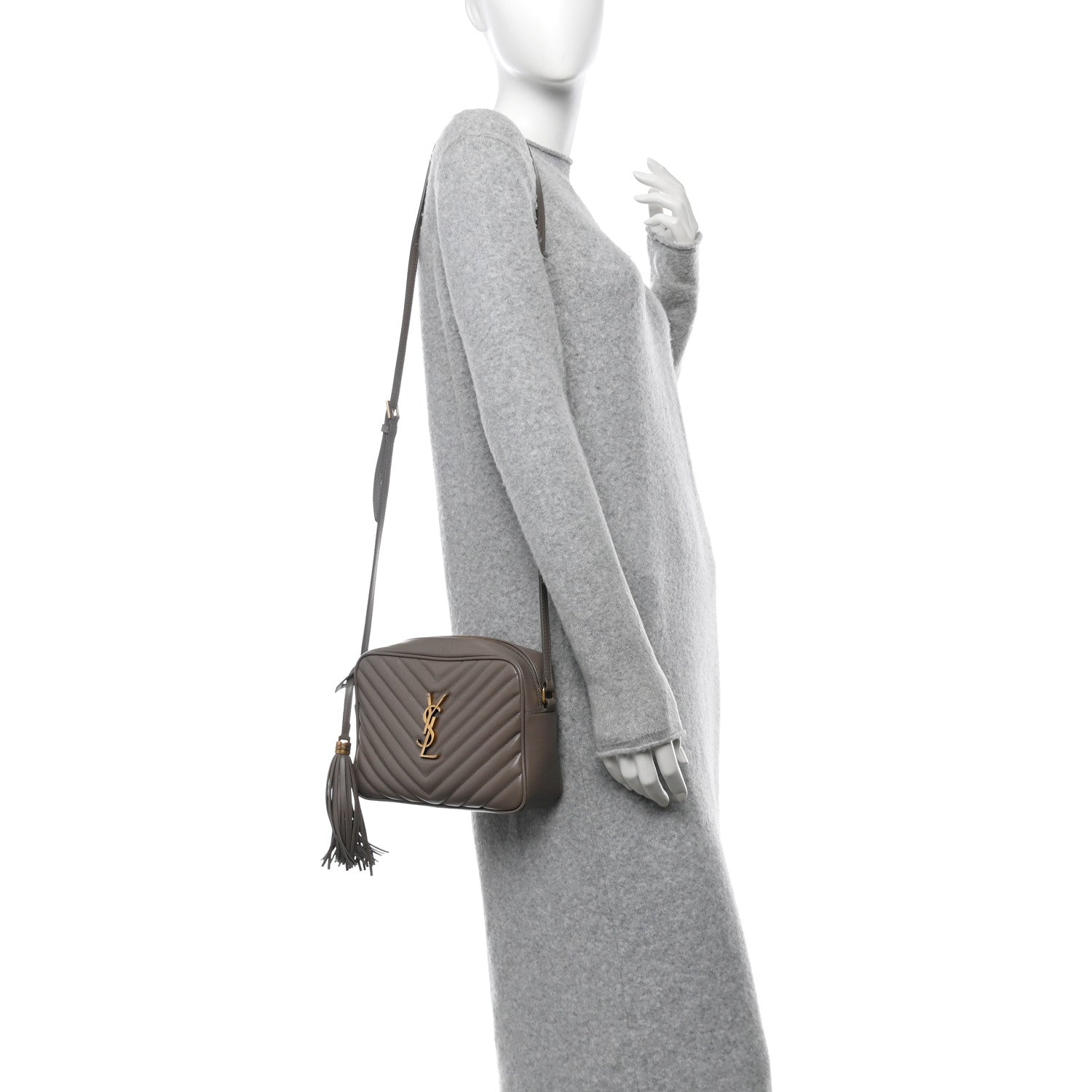 Saint Laurent Calfskin Matelasse Monogram Lou Camera Bag Taupe 2 of 15