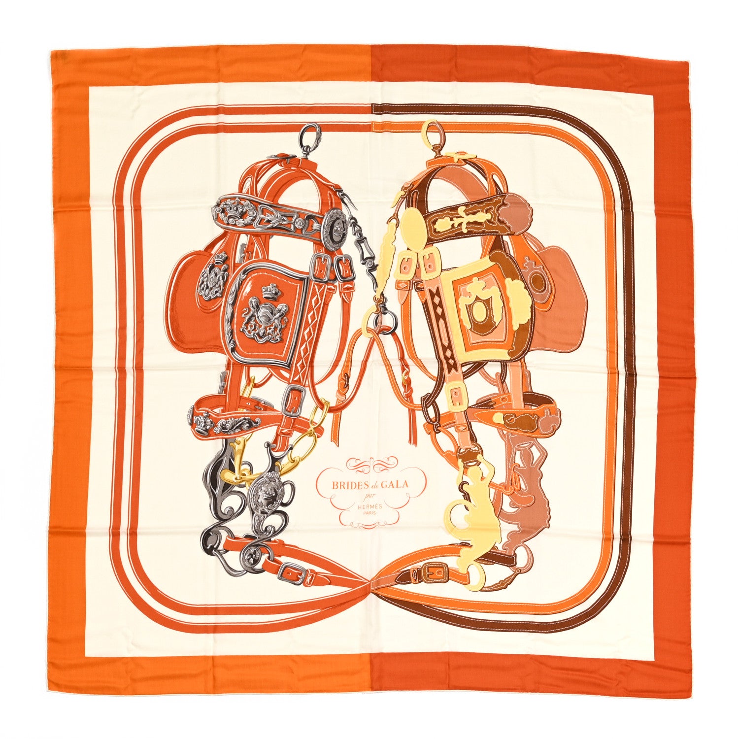 Hermes Silk Cashmere Brides De Gala Applique Pique Shawl 140 Orange White Roux 1 of 6