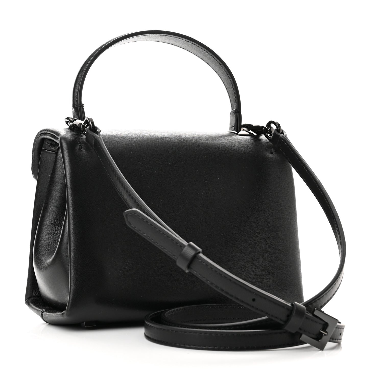 Nappa Tonal Monochrome Mini One Stud Top Handle Bag Black