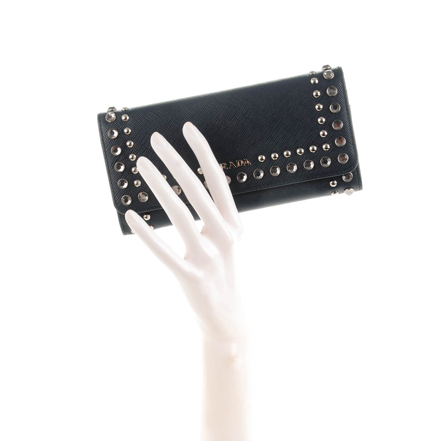 Prada Saffiano Crystal Studded Continental Flap Travel Wallet Baltico 2 of 7