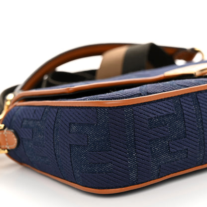 Fendi Denim Vitello King FF Embroidered Baguette Blue Cuoio 9 of 10