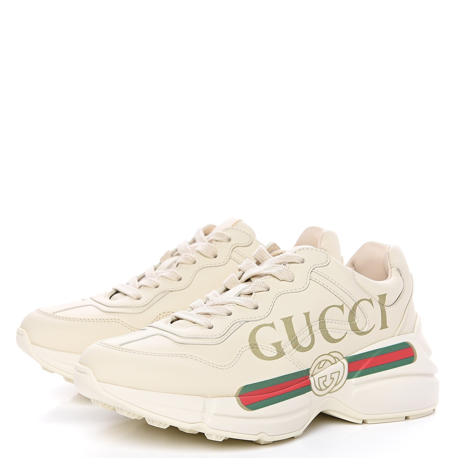 Gucci Calfskin Logo Womens Rhyton Sneakers 35 Ivory 3 of 9