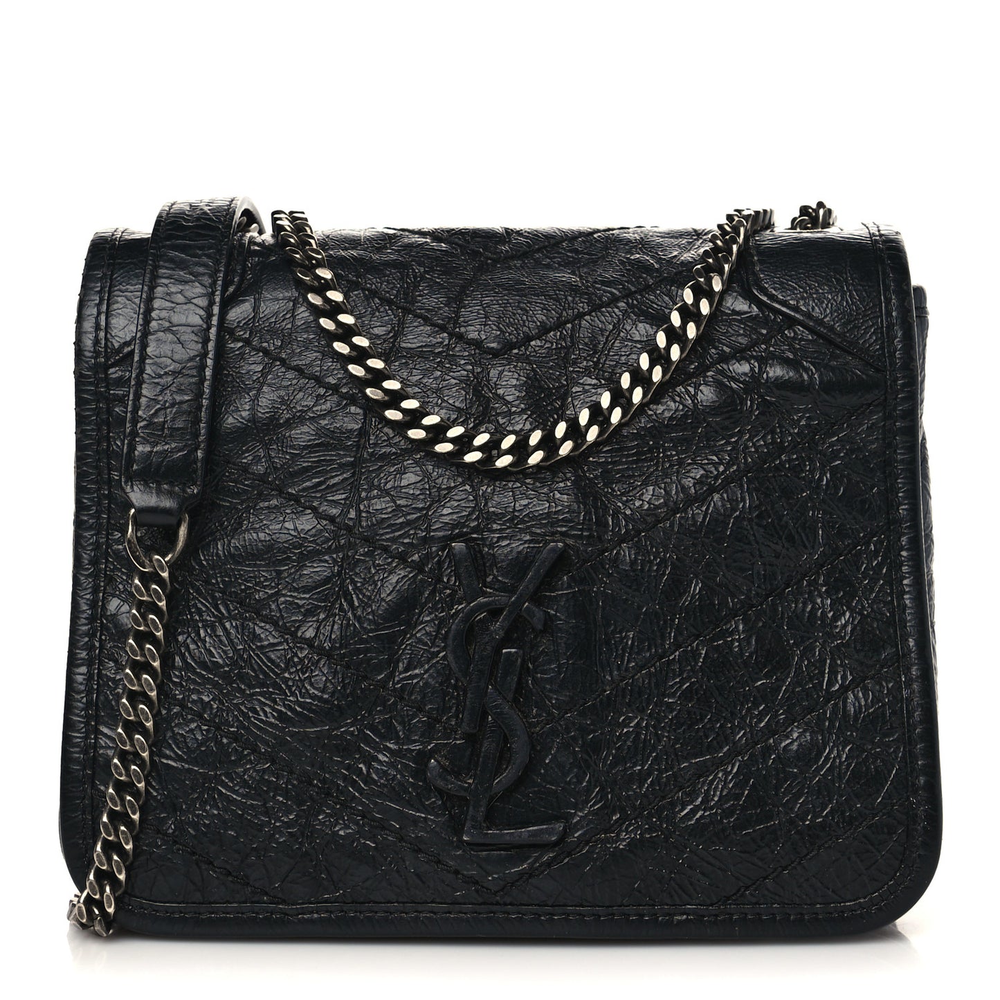 Crinkled Calfskin Matelasse Monogram Niki Chain Wallet Black