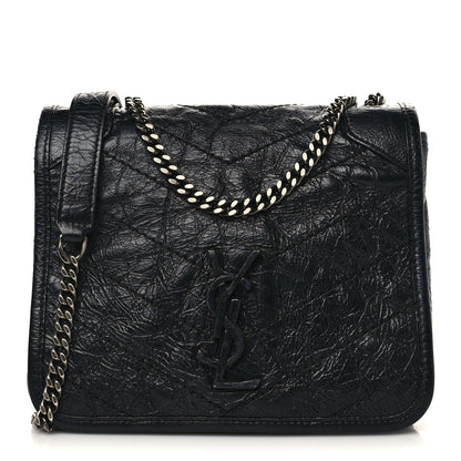 Saint Laurent Crinkled Calfskin Matelasse Monogram Niki Chain Wallet Black 1 of 8