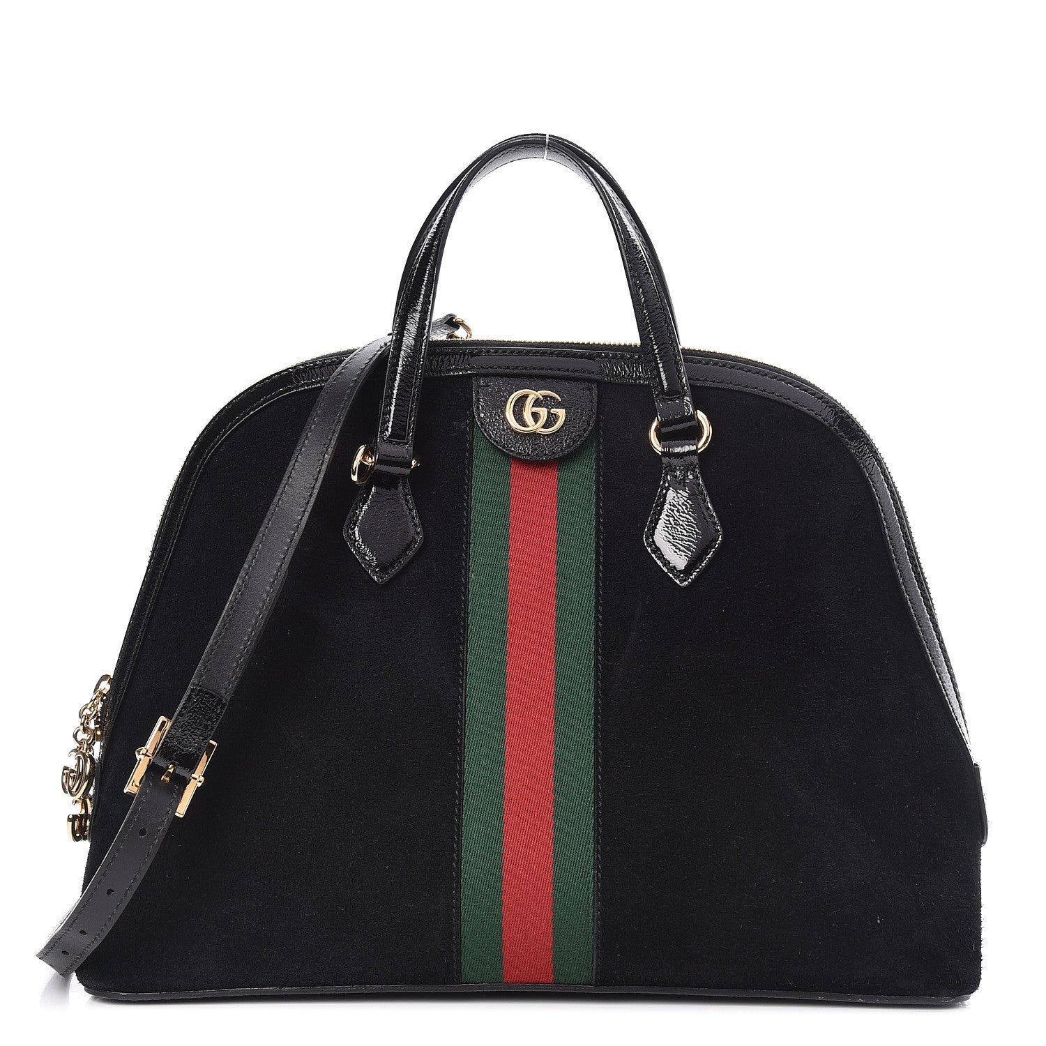 Gucci Suede Patent GG Web Medium Ophidia Top Handle Dome Bag Black 1 of 12