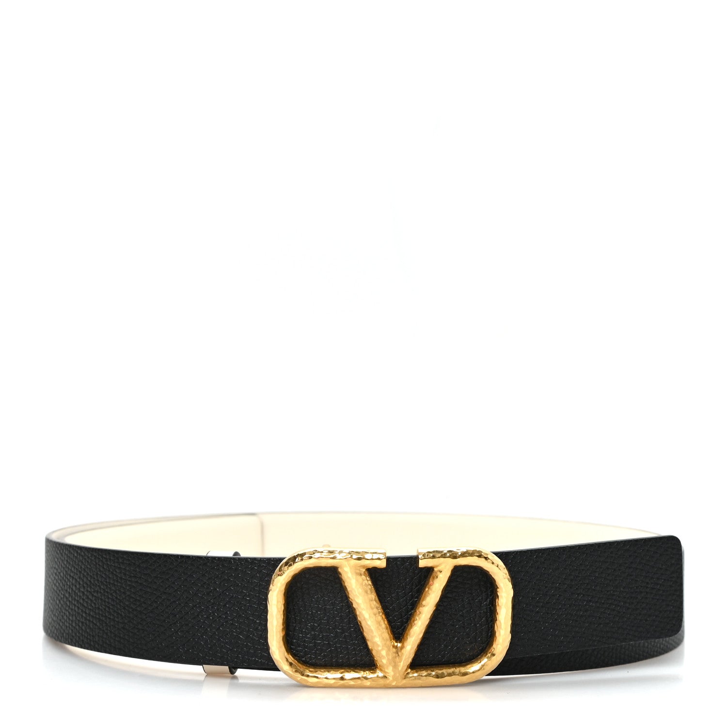 Valentino Garavani Glossy Calfskin Grainy Calfskin Hammered VLogo Reversible 30mm Belt 80 32 White Black 1 of 5