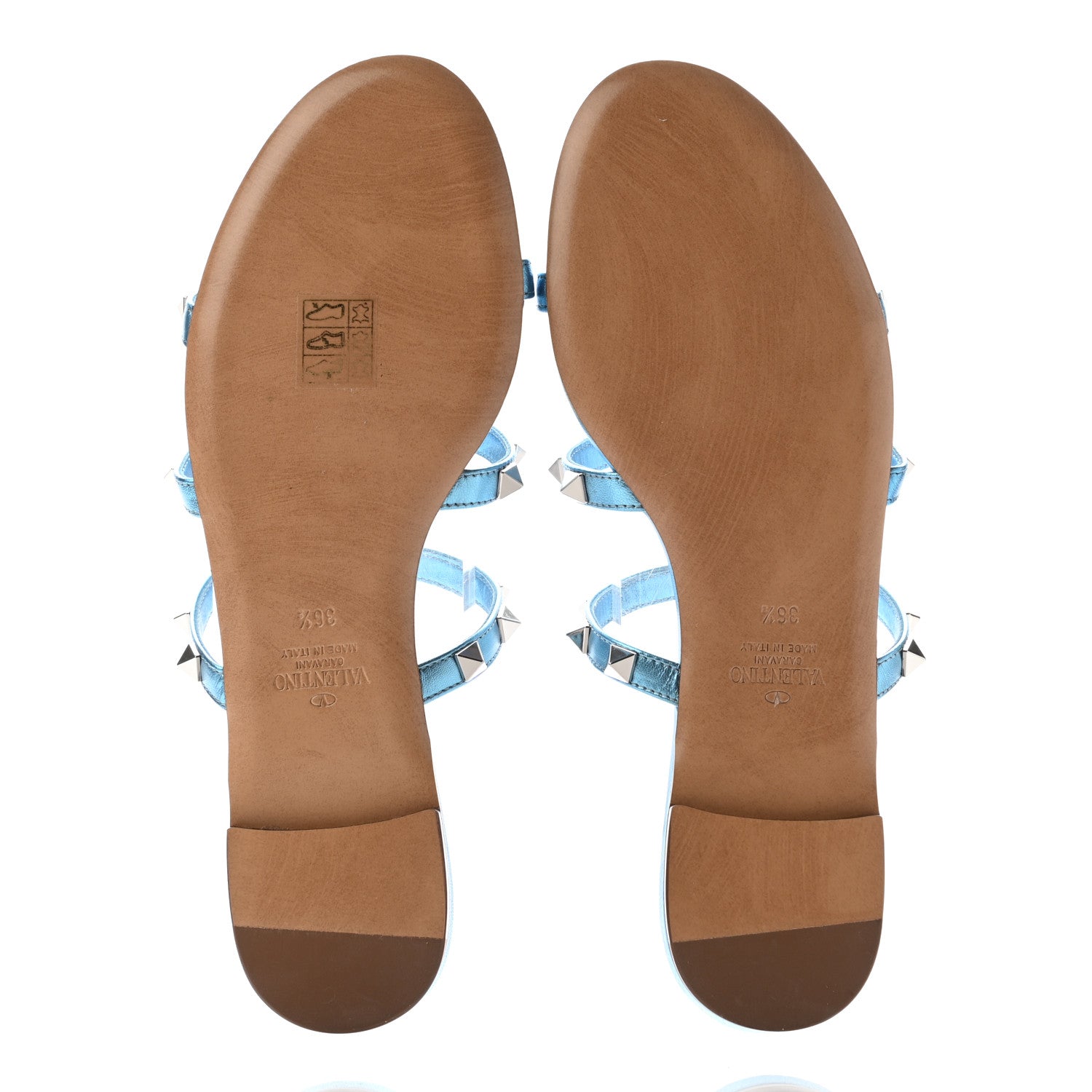 Valentino Garavani Metallic Nappa Rockstud Caged Flat Slide Sandals 36.5 Cerulean 5 of 8