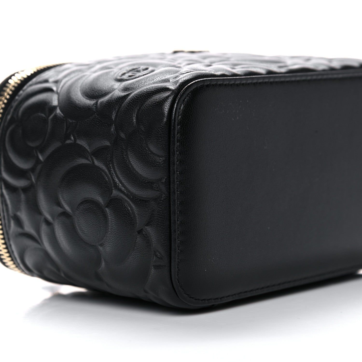 Chanel Lambskin Camellia Embossed Small Vanity Case With Chain Black 9 of 11
