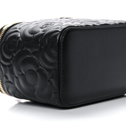 Chanel Lambskin Camellia Embossed Small Vanity Case With Chain Black 9 of 11