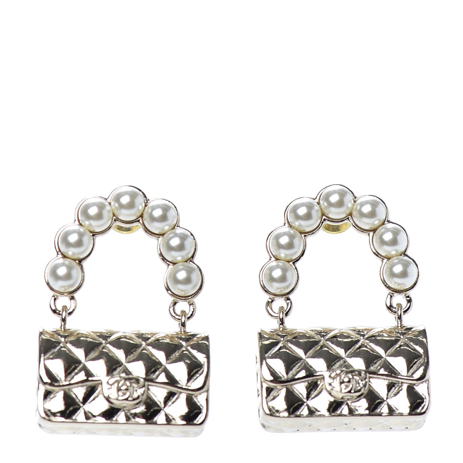 Chanel Pearl Quilted CC Flap Bag Earrings Gold 1 of 4