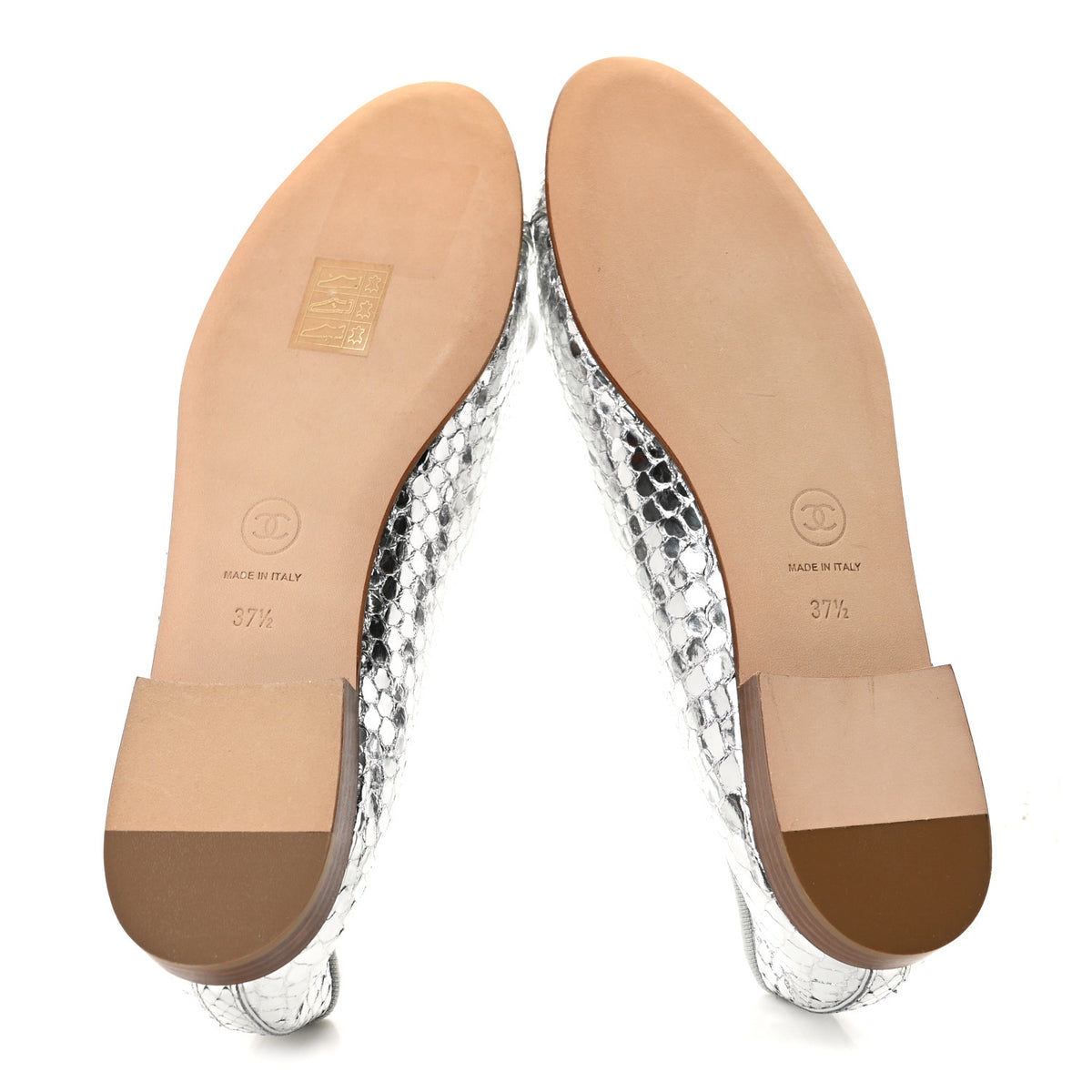 Metallic Snakeskin Cap Toe CC Ballerina Flats 37.5 Silver