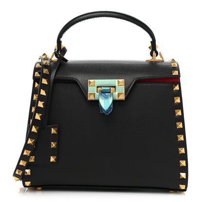 Valentino Garavani Grainy Calfskin Small Rockstud Alcove Top-Handle Flap Bag Black 1 of 9