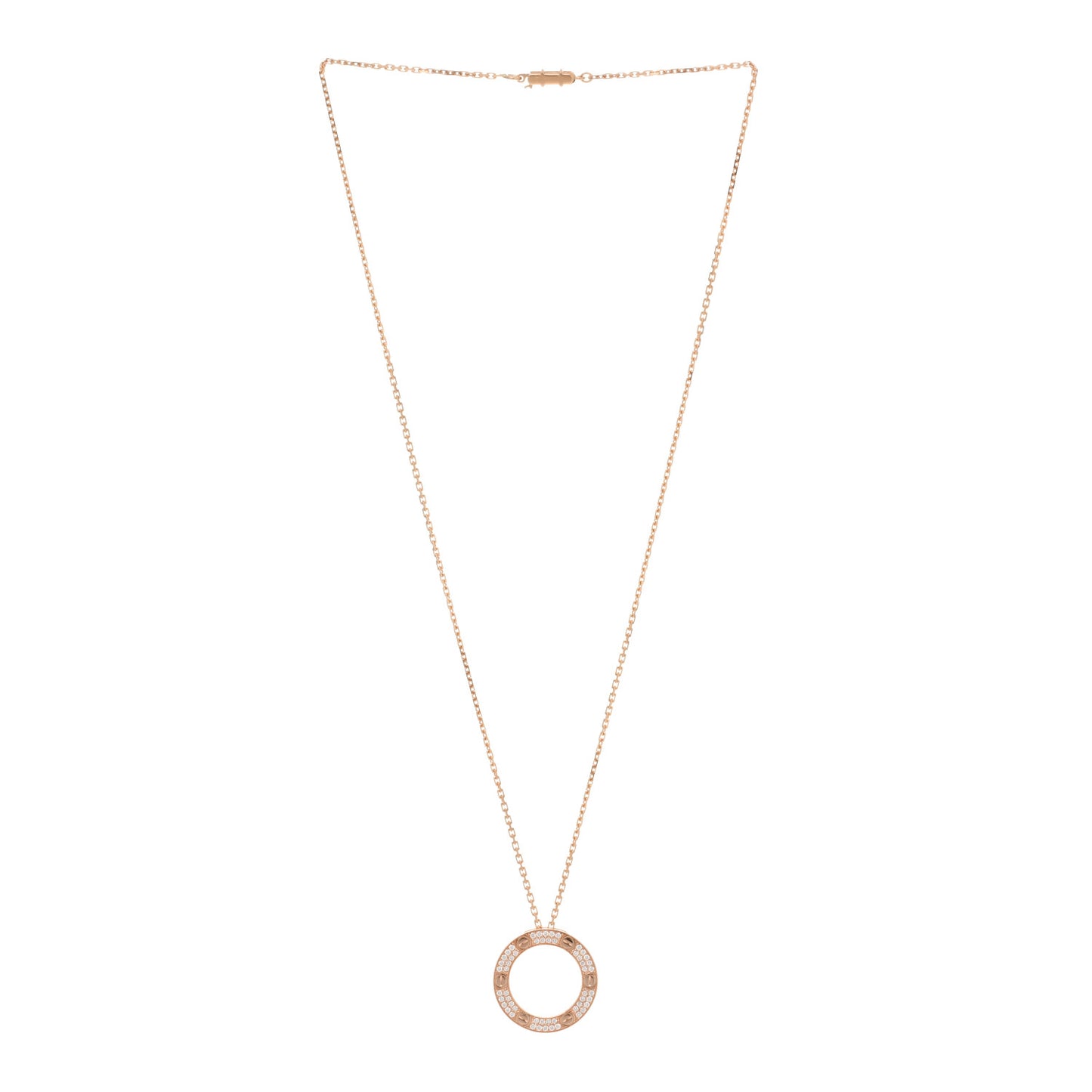 18K Pink Gold Diamond LOVE Paved Necklace