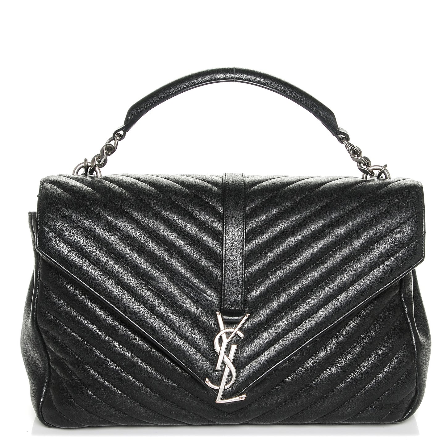 Sheepskin Matelasse Chevron Monogram Large College Satchel Black