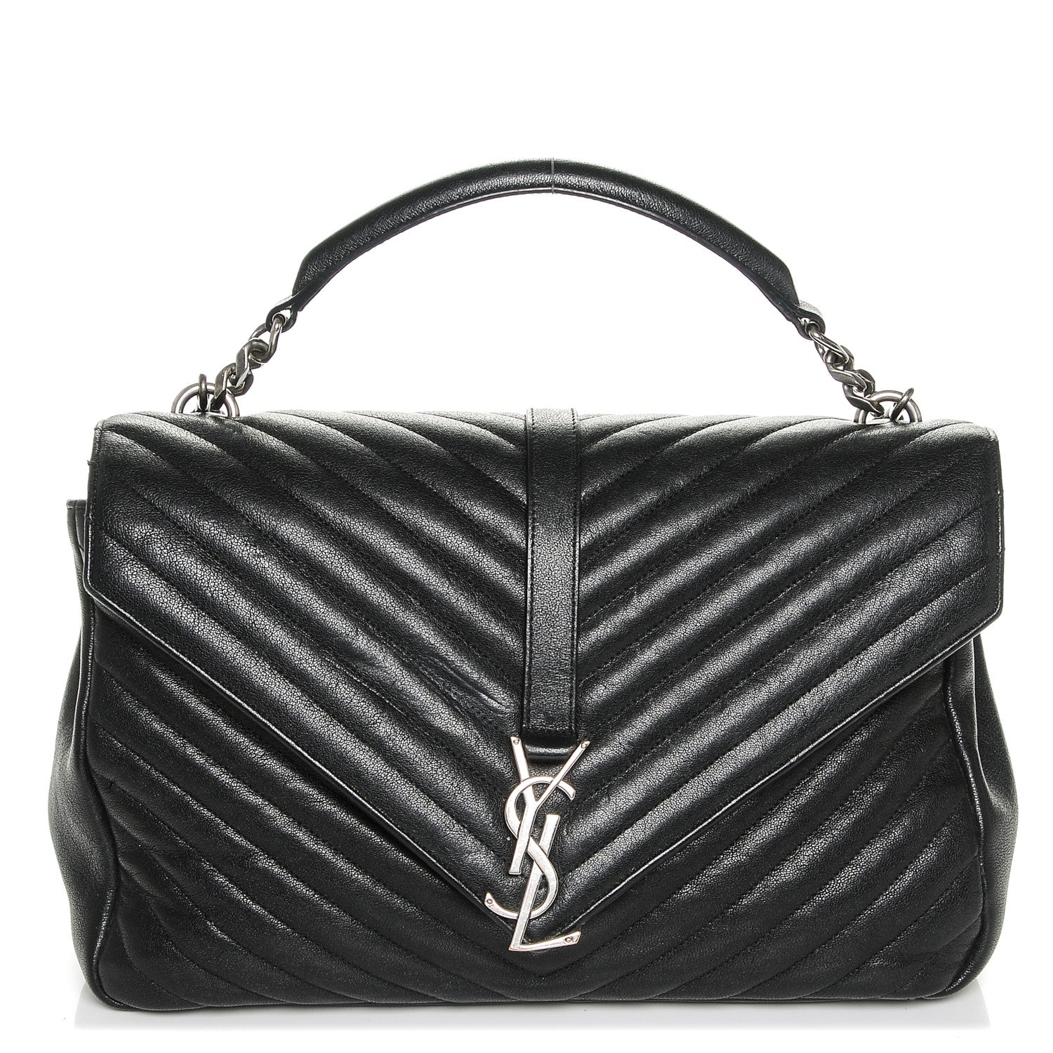 Saint Laurent Sheepskin Matelasse Chevron Monogram Large College Satchel Black 1 of 8