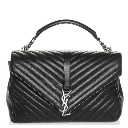 Saint Laurent Sheepskin Matelasse Chevron Monogram Large College Satchel Black 1 of 8