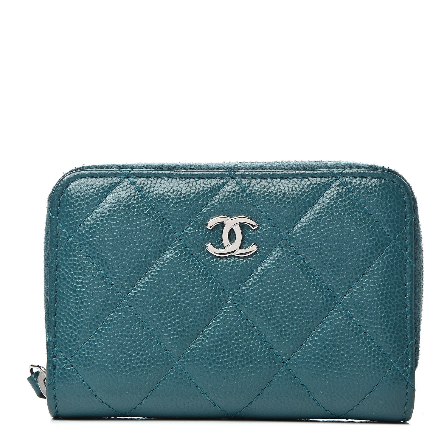 Chanel Caviar Quilted Zip Coin Purse Dark Turquoise 1 of 8