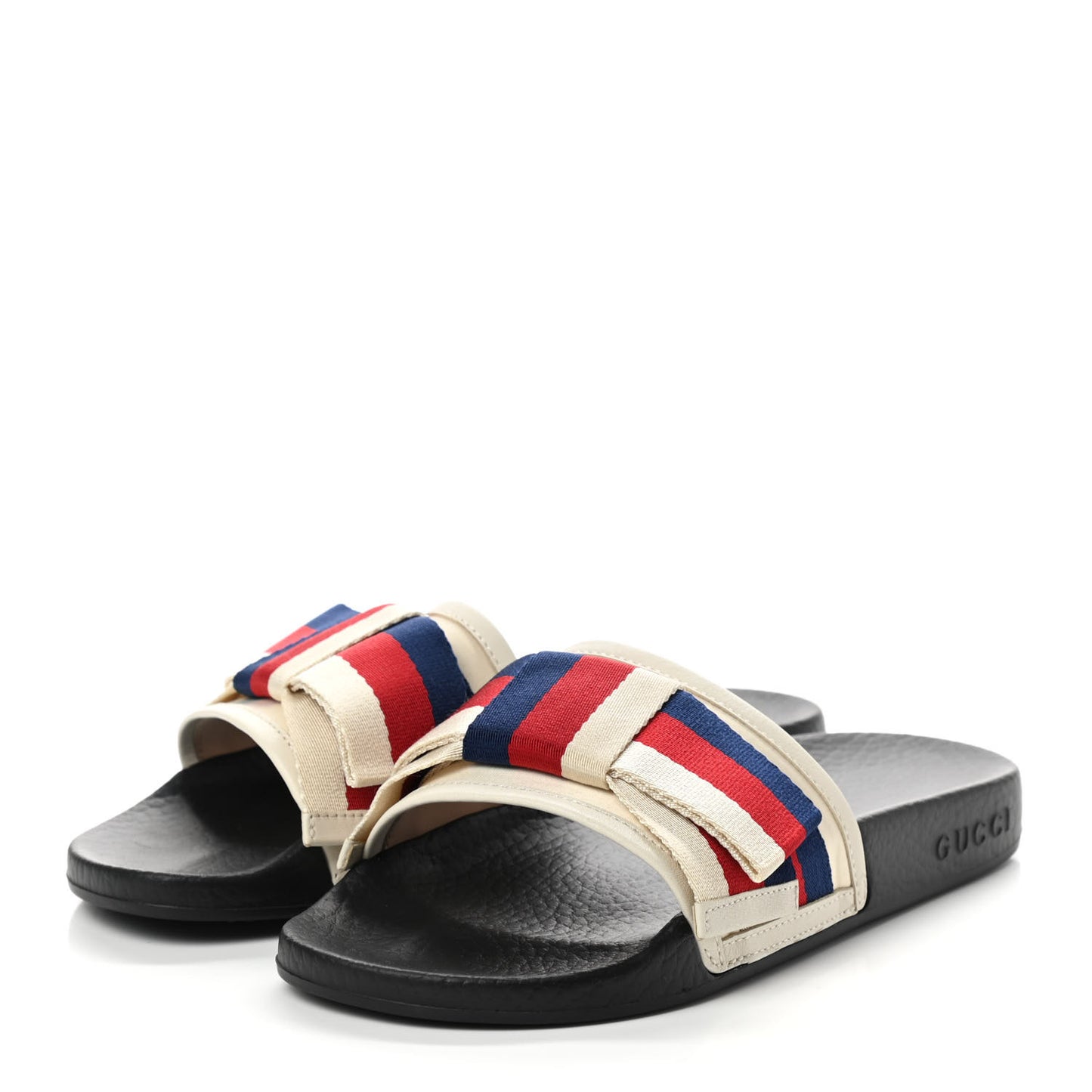 Satin Web Sylvie Bow Slide Sandals 35 White