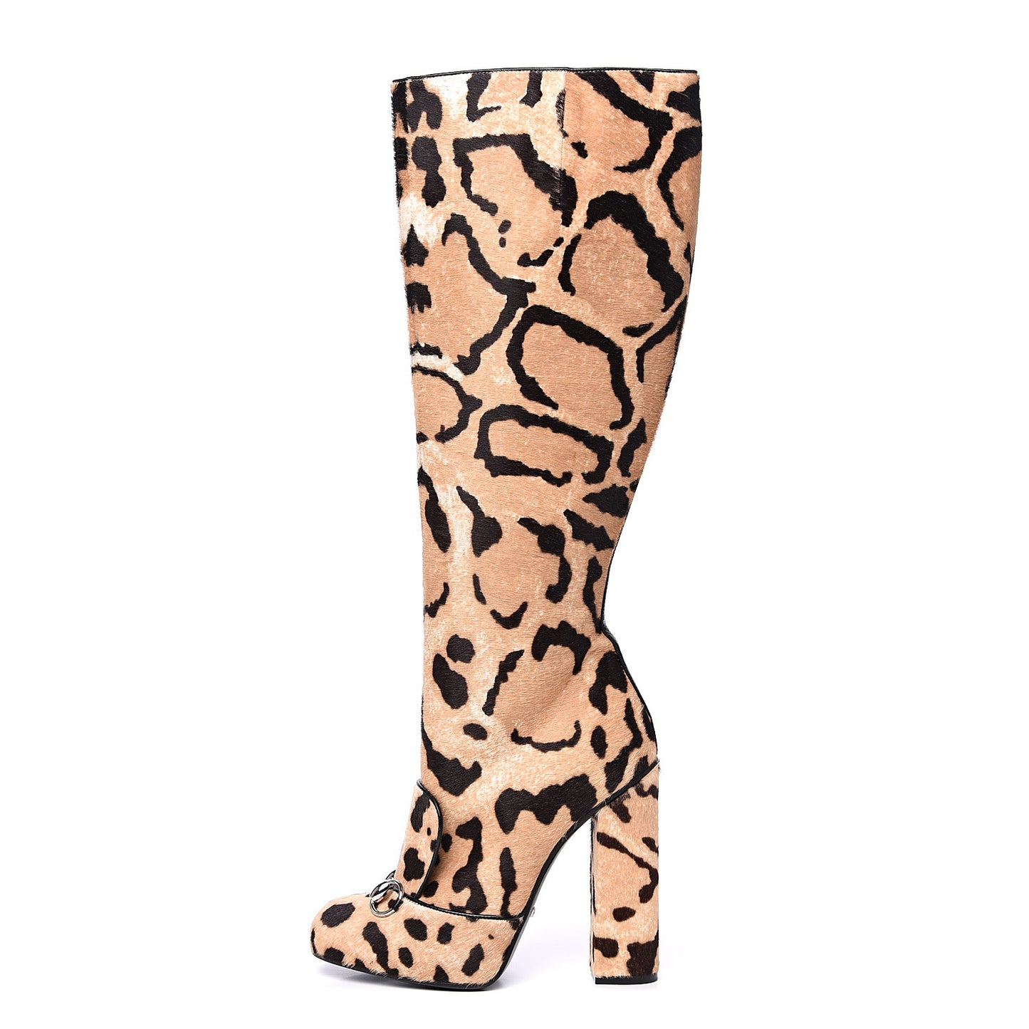 Calf Hair Leopard Print Lilian Horsebit Knee High Boots 37 Brown