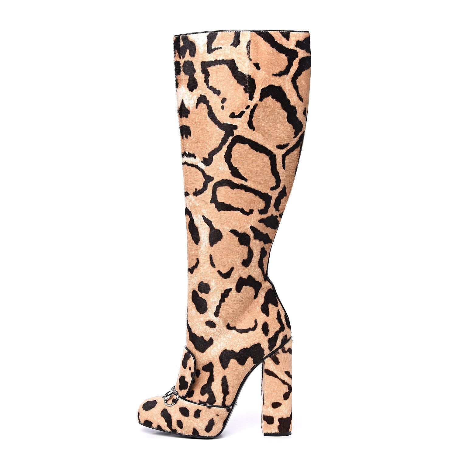 Gucci Calf Hair Leopard Print Lilian Horsebit Knee High Boots 37 Brown 1 of 12