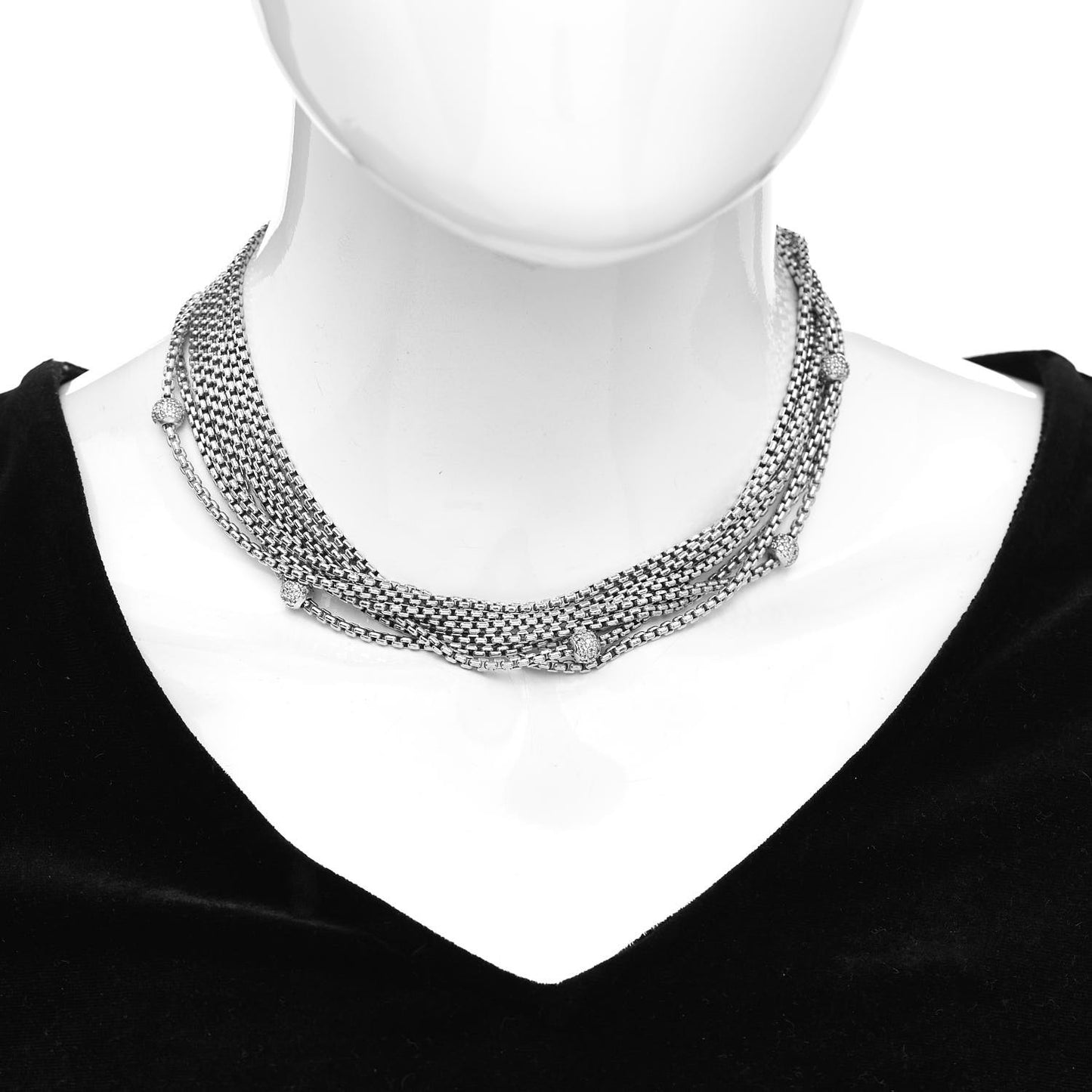 Sterling Silver 18K Yellow Gold Diamond Eight Strand Pave Station Necklace