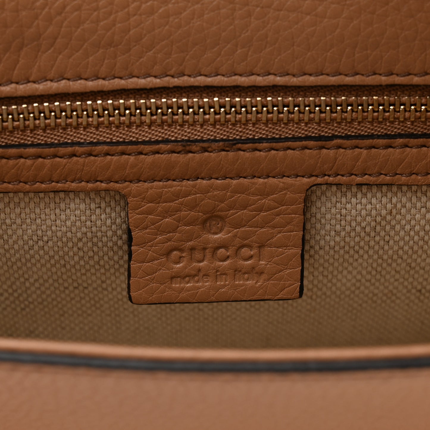 Pebbled Calfskin Medium Soho Clutch Camelia