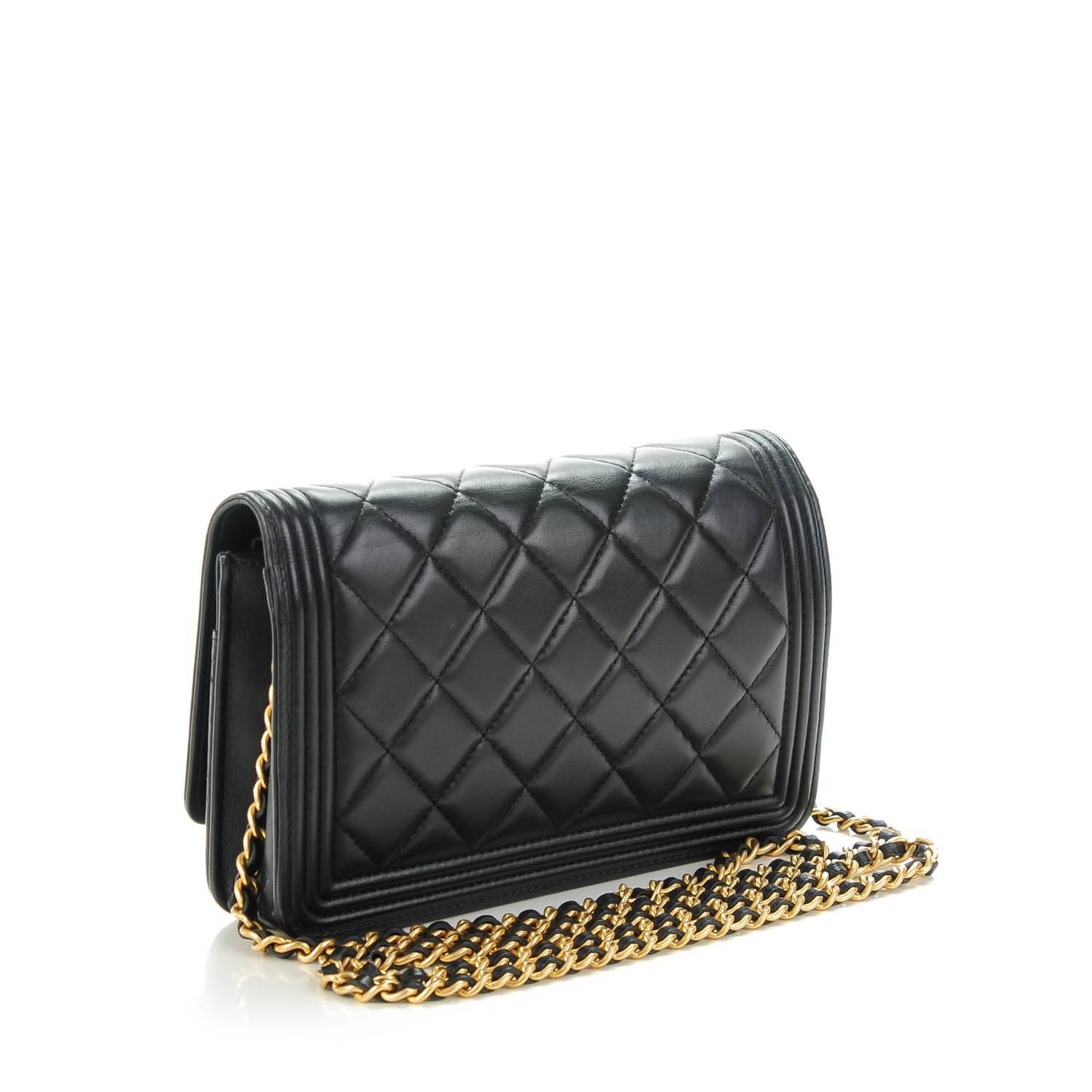 Chanel Lambskin Quilted Boy Wallet On Chain WOC Black 3 of 8