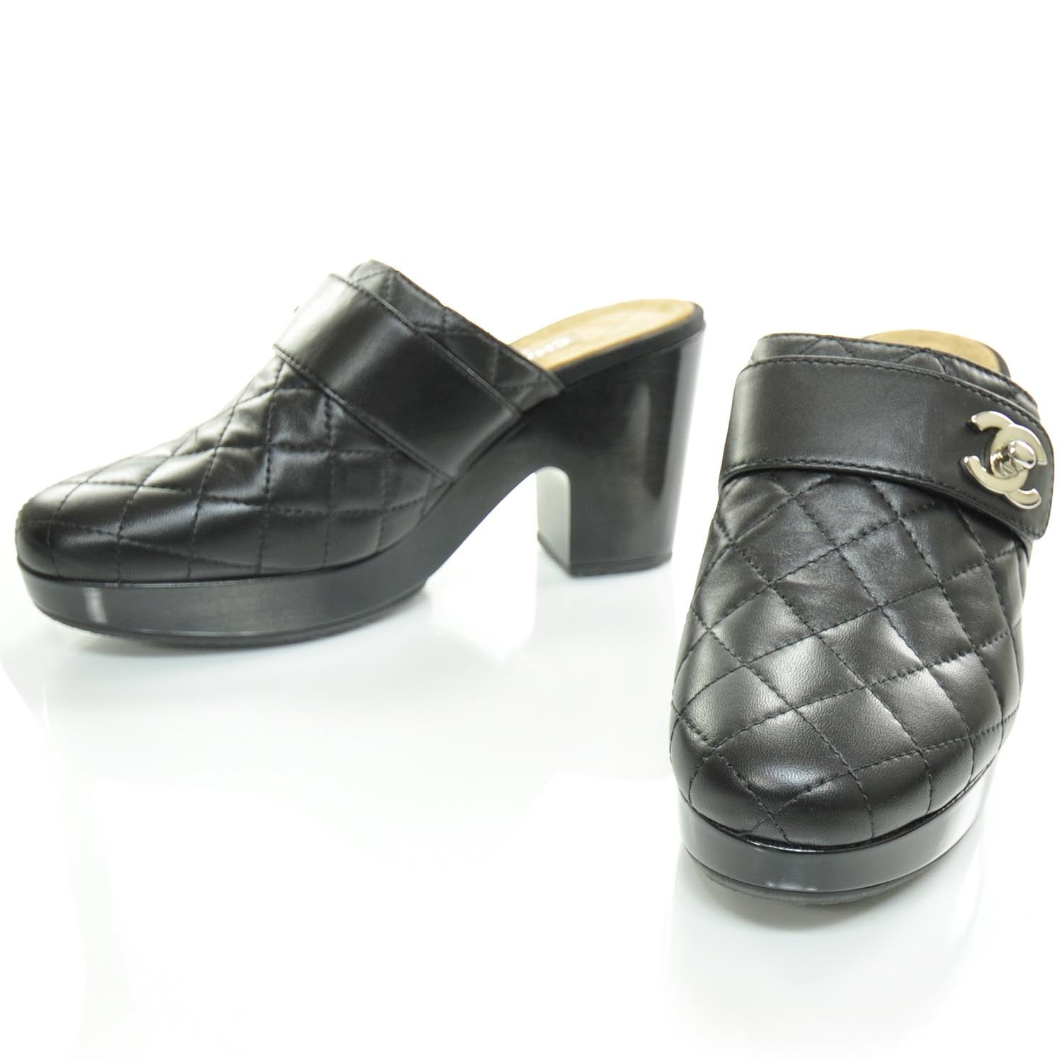 Chanel Leather Quilted Wooden Mules 41.5 Black 1 of 9