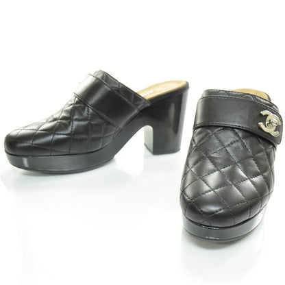Chanel Leather Quilted Wooden Mules 41.5 Black 1 of 9