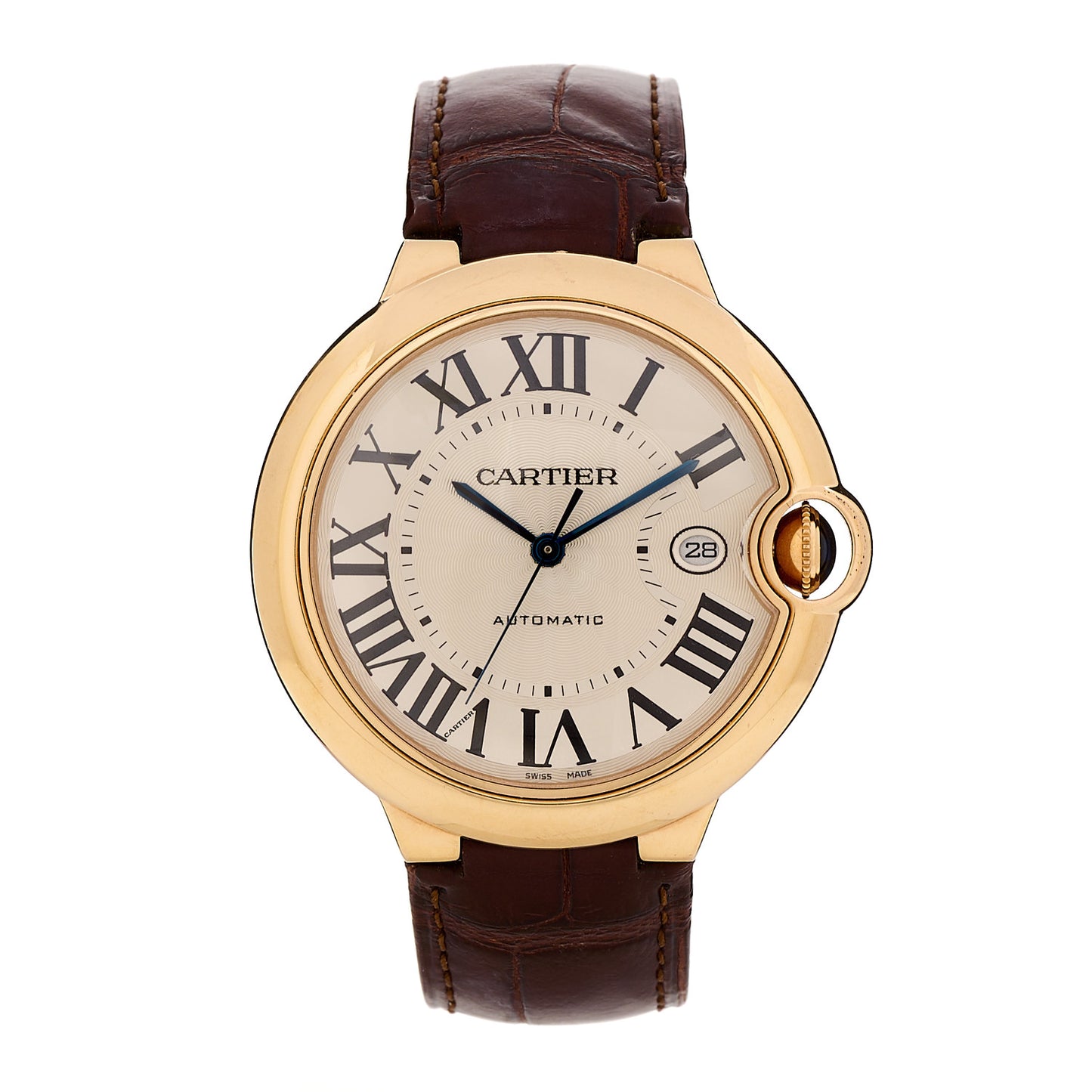 18K Pink Gold Alligator 42mm Ballon Bleu De Cartier Automatic Watch Brown