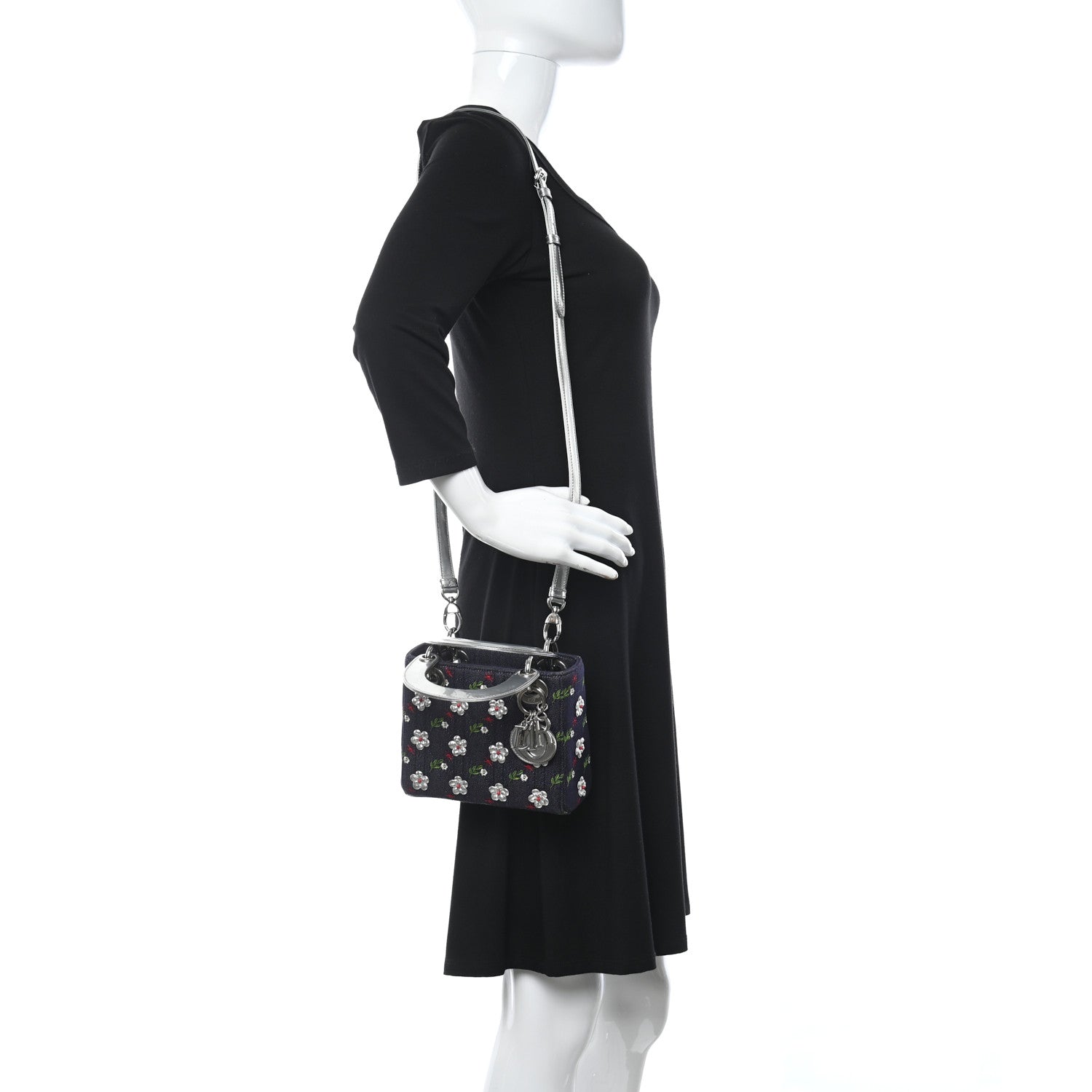 Christian Dior Denim Cannage Floral Embroidered Mini Lady Dior Blue 2 of 12