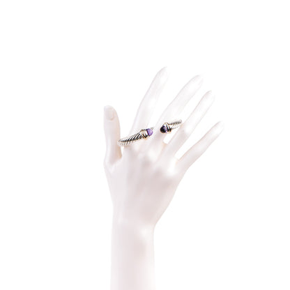 David Yurman Sterling Silver 14K Yellow Gold Amethyst 7mm Cable Classics Bracelet 2 of 5