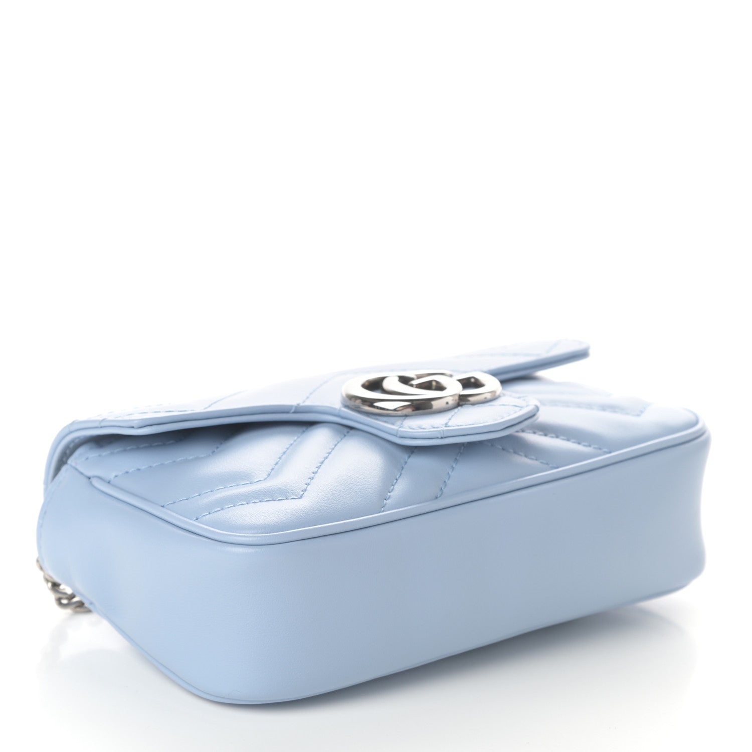 Gucci Calfskin Matelasse Super Mini GG Marmont Shoulder Bag Porcelain Light Blue 4 of 9