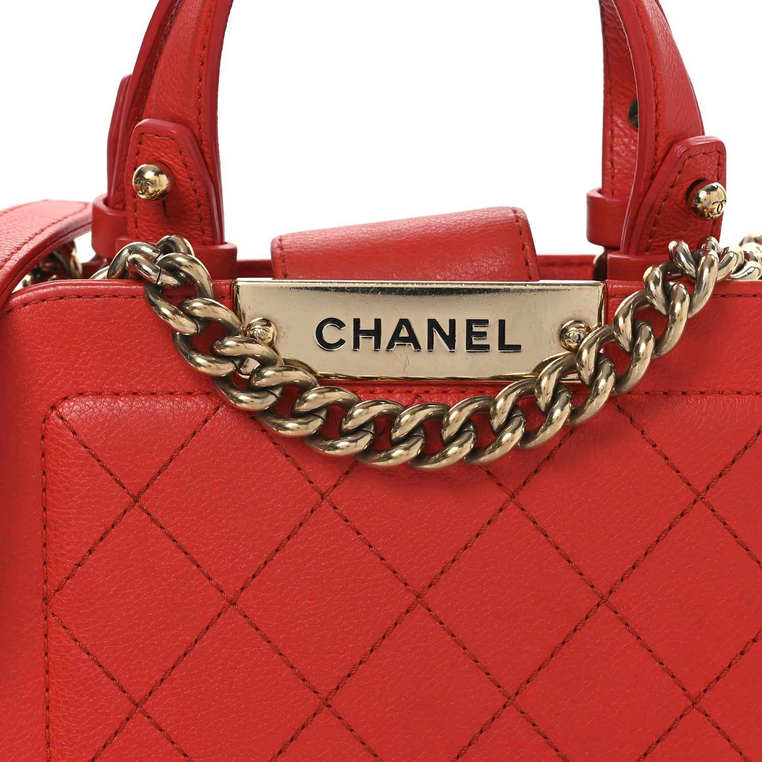 Chanel Grained Calfskin Stitched Mini Label Click Shopper Tote Red 8 of 14