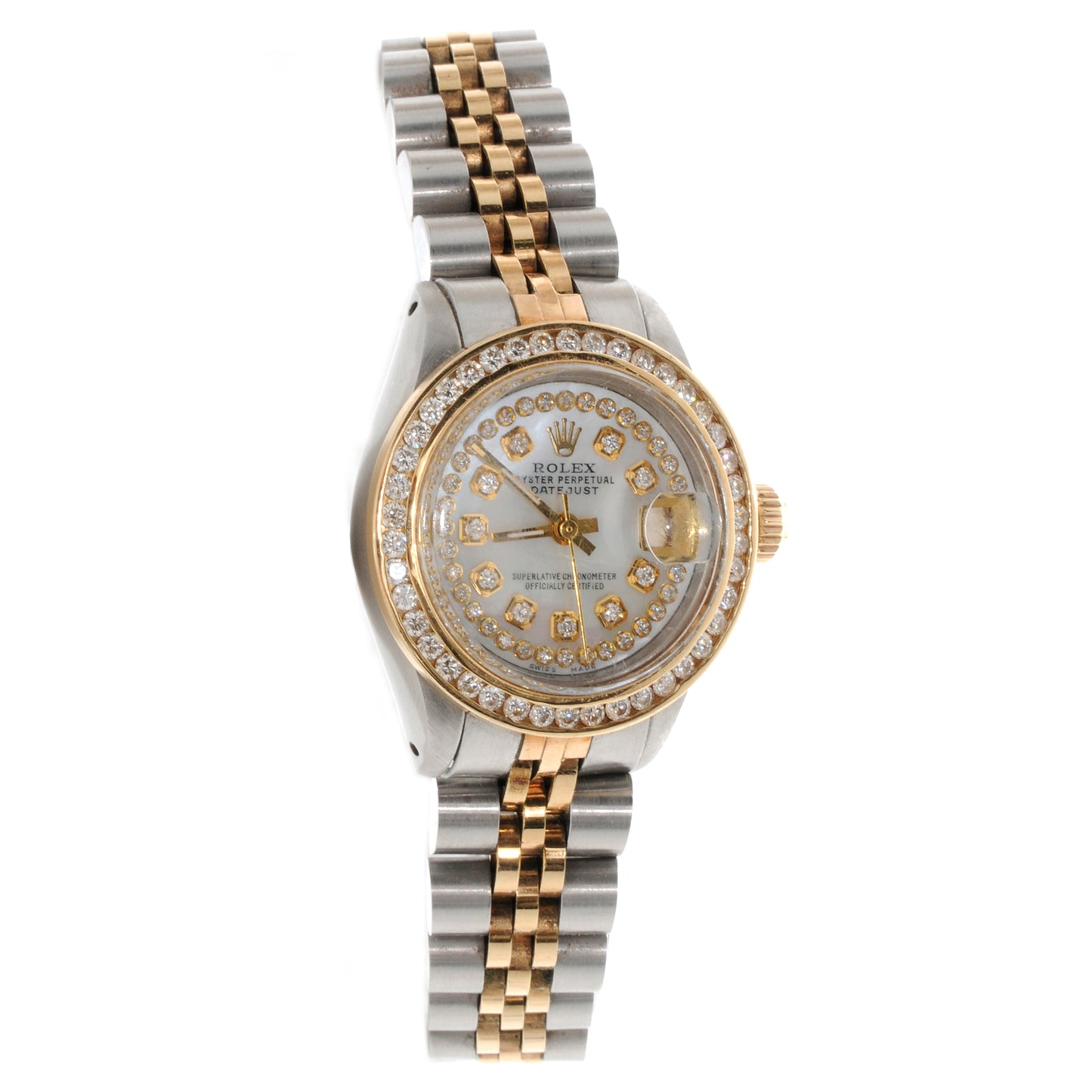 Stainless Steel 18K Yellow Gold Diamond Mother of Pearl Oyster Perpetual Datejust Watch 6917