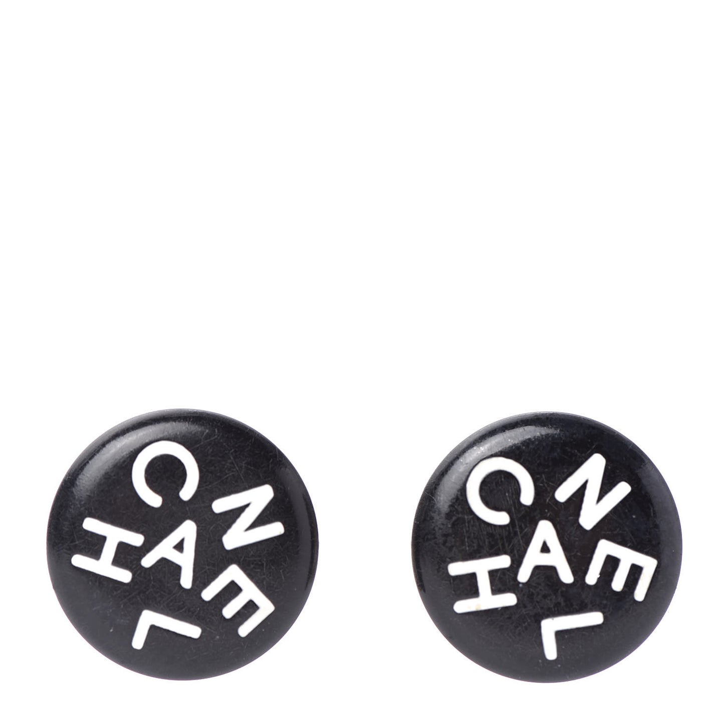 Resin CC Round Clip On Earrings Gold Black