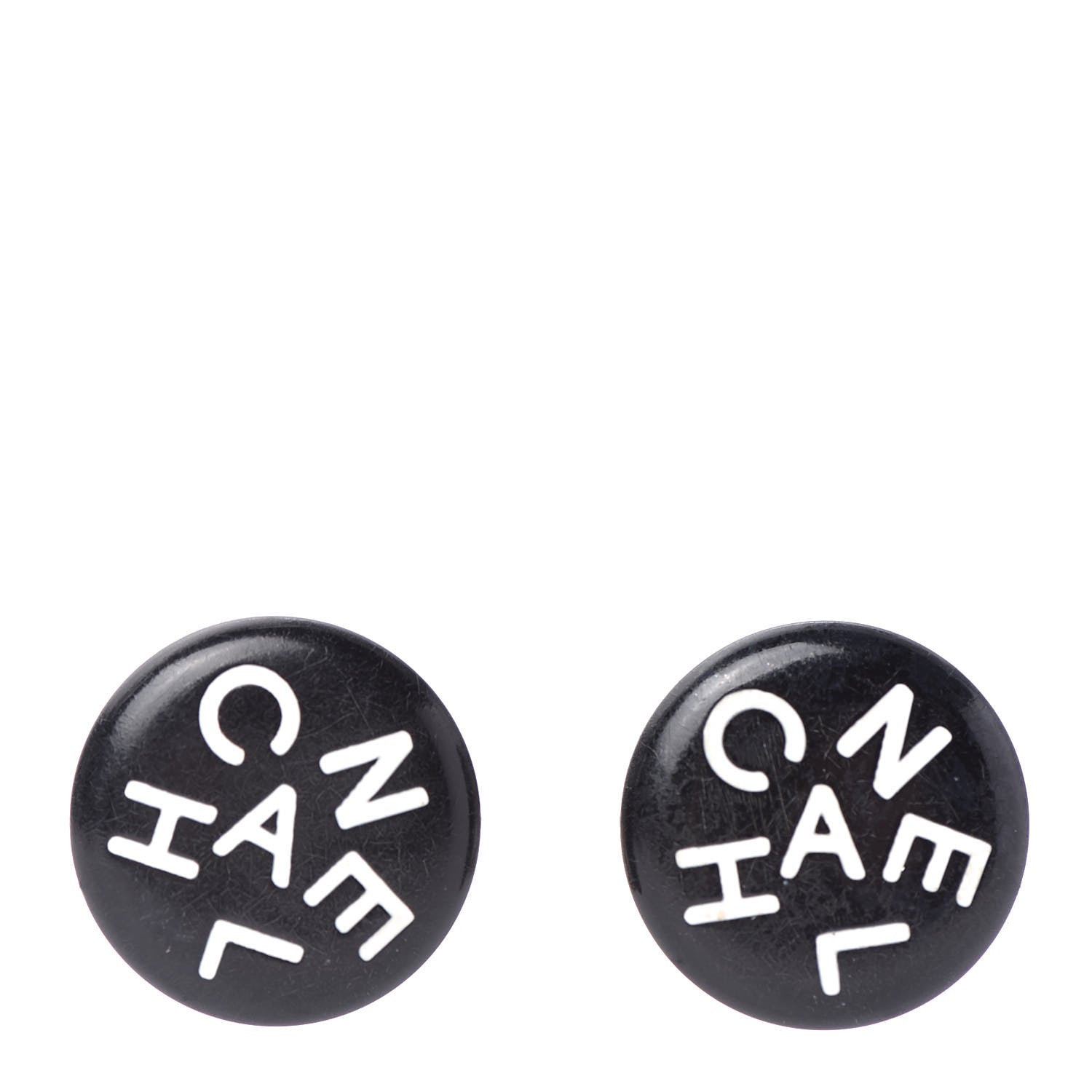 Chanel Resin CC Round Clip On Earrings Gold Black 1 of 4