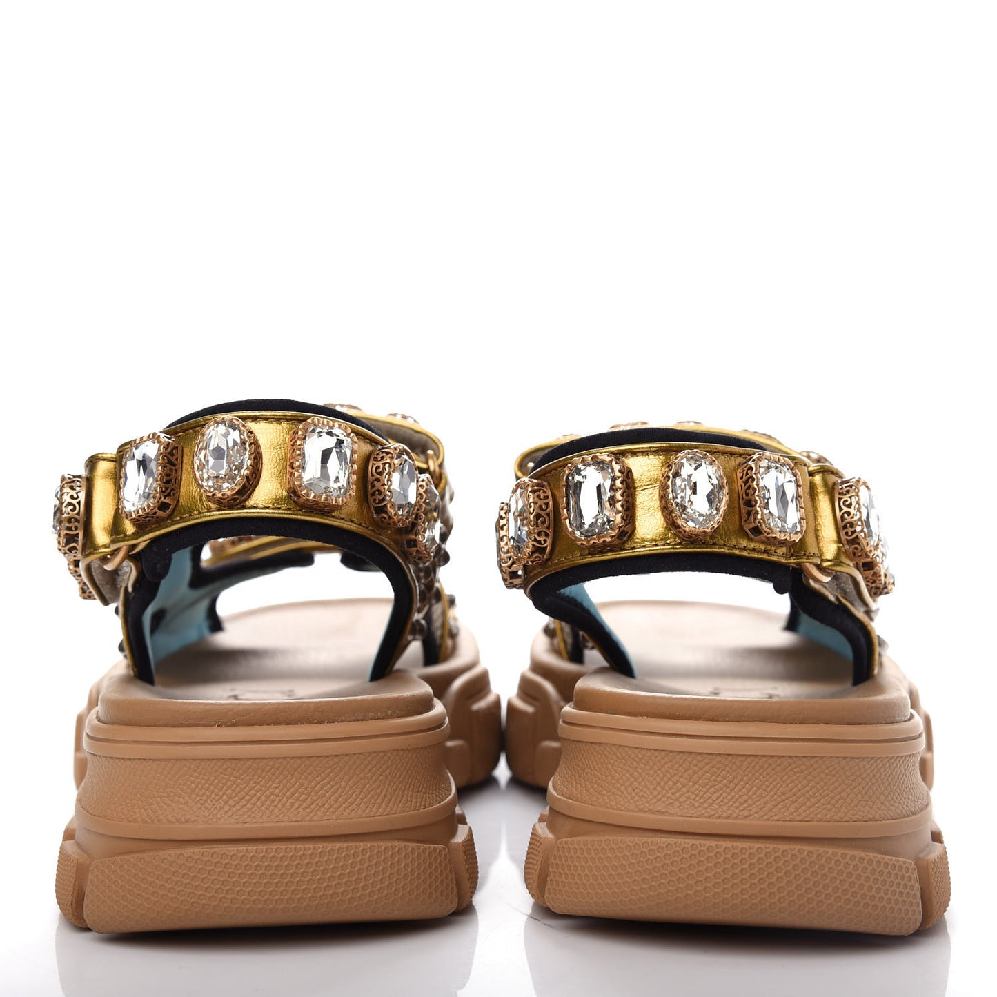 Silk Calfskin Mesh Crystal Embellished Studded Womens Aguru Sandals 38.5 Gold