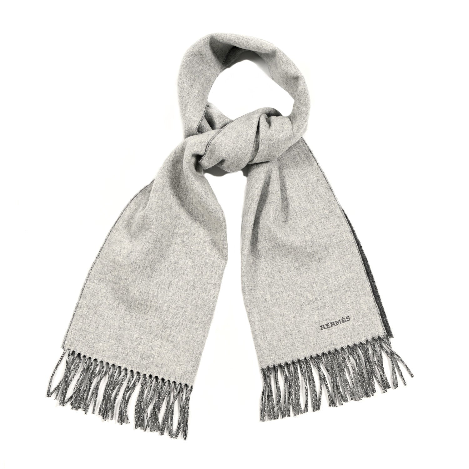 Hermes Cashmere Fringe Double Face Scarf Black Gris Flanelle 1 of 4