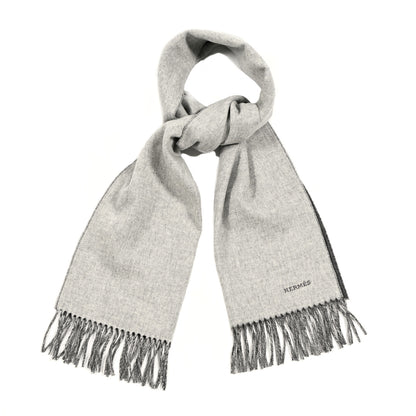 Hermes Cashmere Fringe Double Face Scarf Black Gris Flanelle 1 of 4