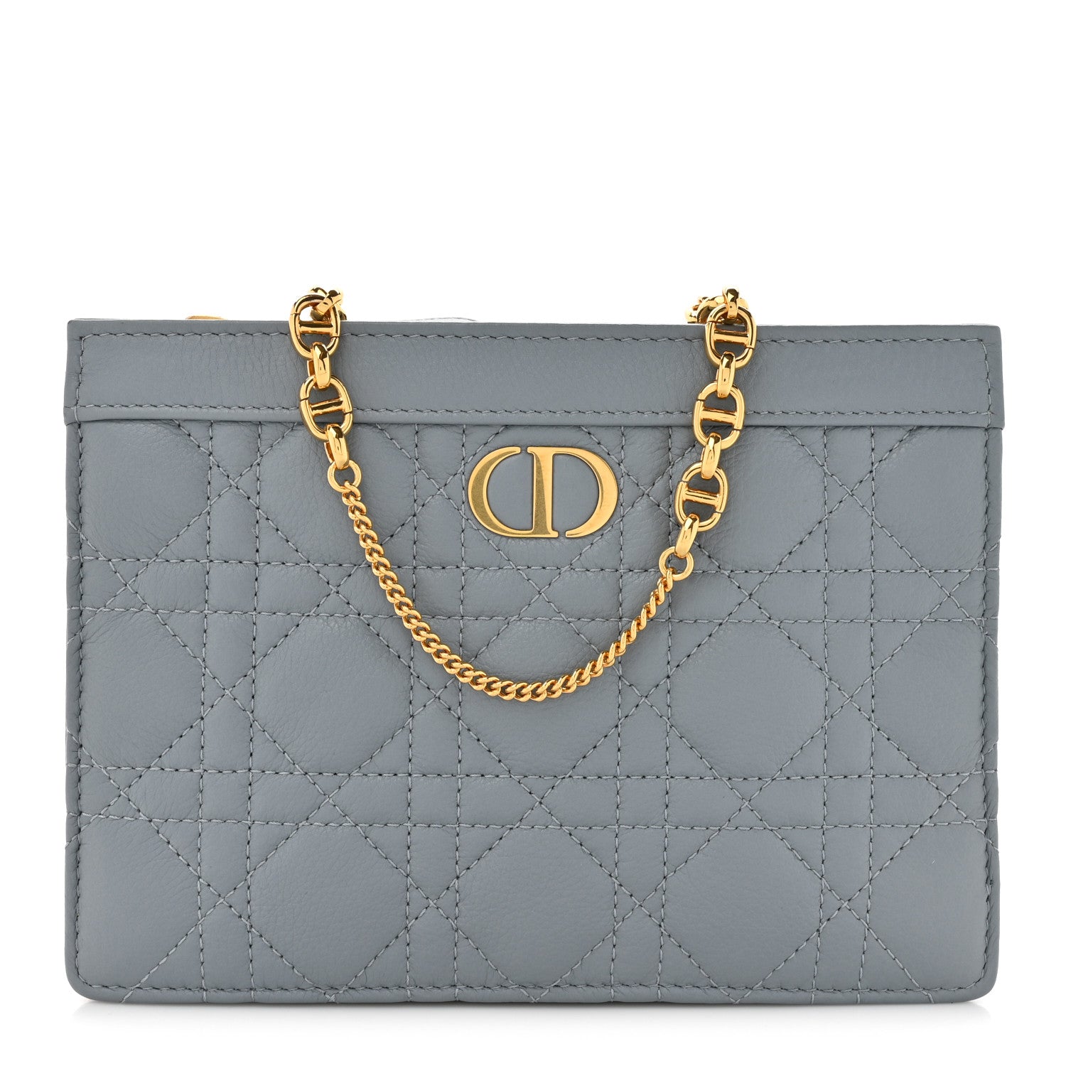 Christian Dior Calfskin Cannage Caro Zipped Pouch With Chain Cloud Blue 1 of 13