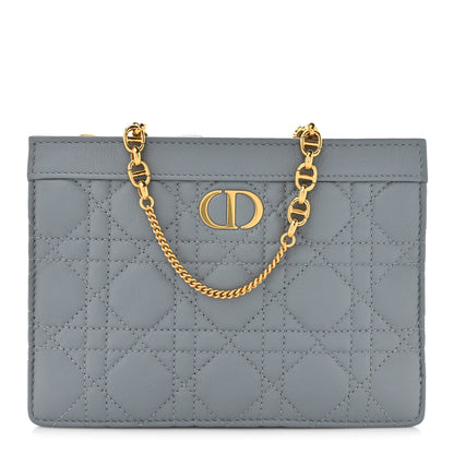 Christian Dior Calfskin Cannage Caro Zipped Pouch With Chain Cloud Blue 1 of 13