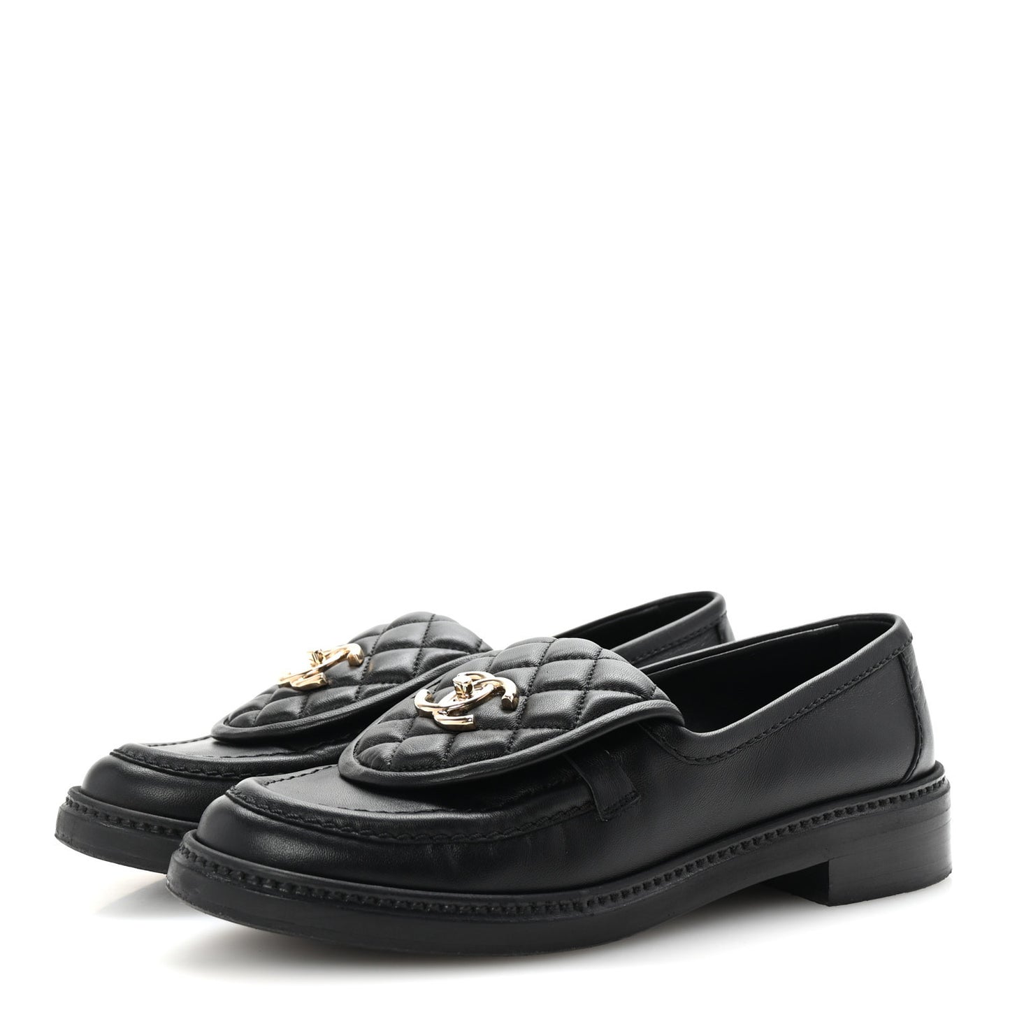 Lambskin Quilted CC Turnlock Loafers 37.5 Black