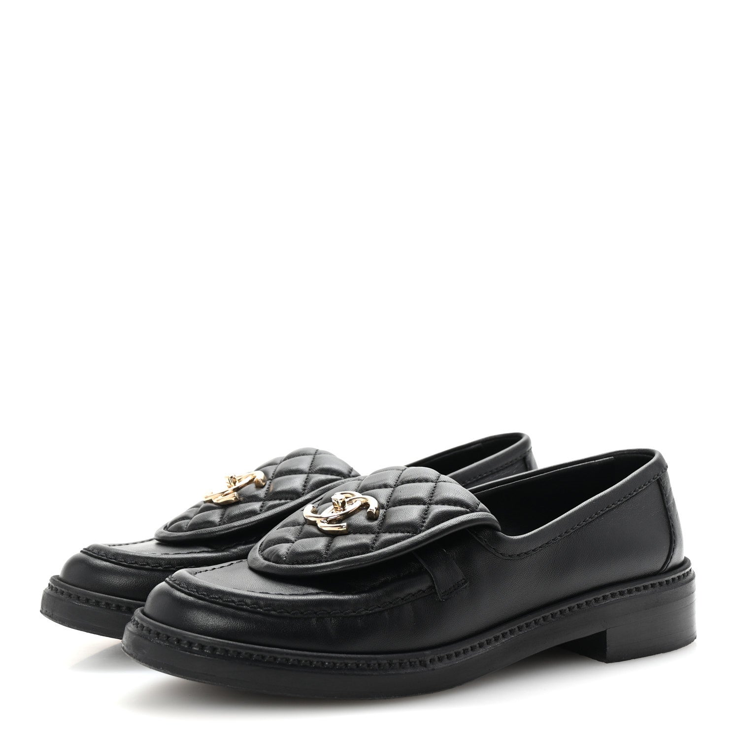 Chanel Lambskin Quilted CC Turnlock Loafers 37.5 Black 4 of 10