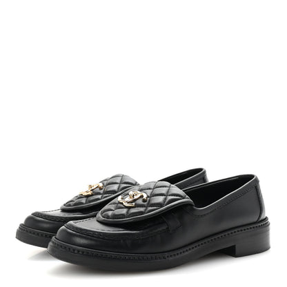 Chanel Lambskin Quilted CC Turnlock Loafers 37.5 Black 4 of 10
