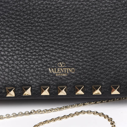 Valentino Garavani Pebbled Calfskin Rockstud Wallet on Chain Black 10 of 10