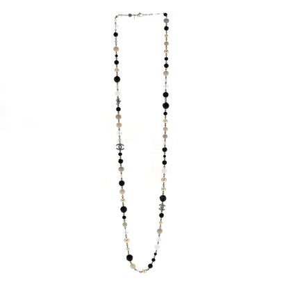 Chanel Pearl Crystal Bead CC Long Necklace Black Silver 3 of 6
