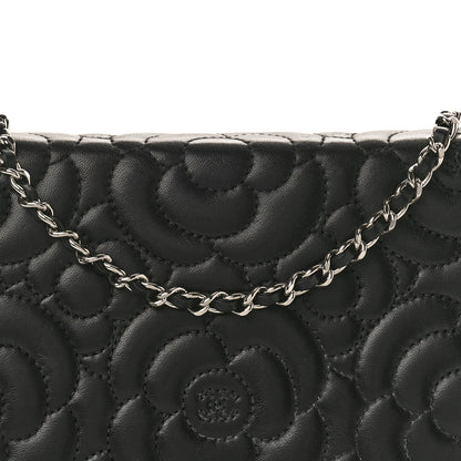 Chanel Lambskin Camellia Quilted Wallet On Chain WOC Black 8 of 11
