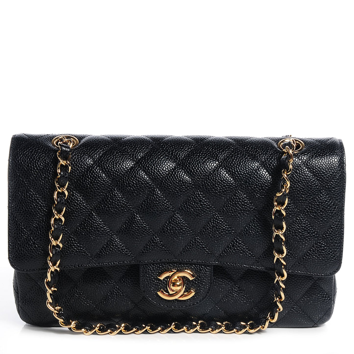 Caviar Quilted Medium Double Flap Black