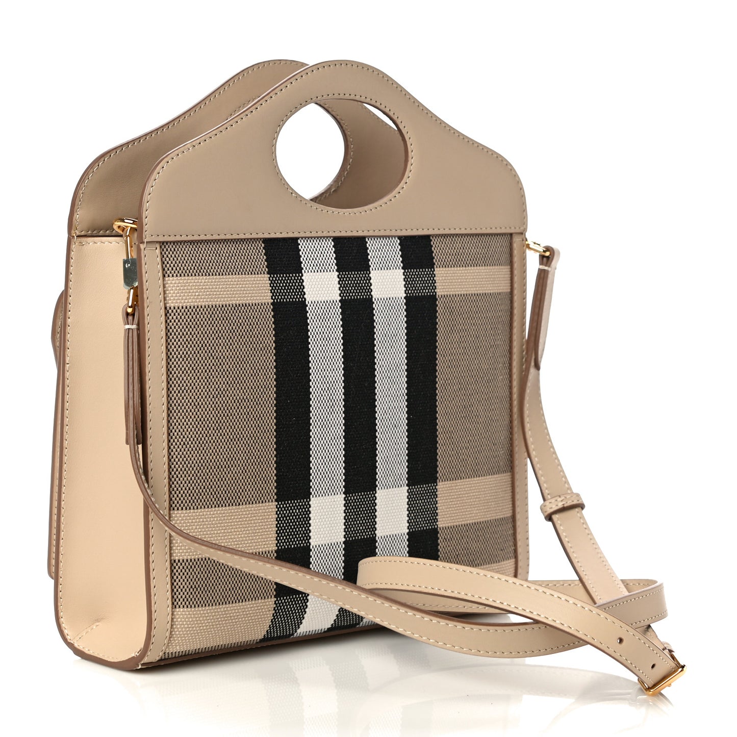 Smooth Calfskin Canvas Check Mini Pocket Bag Dusty Sand Soft Fawn